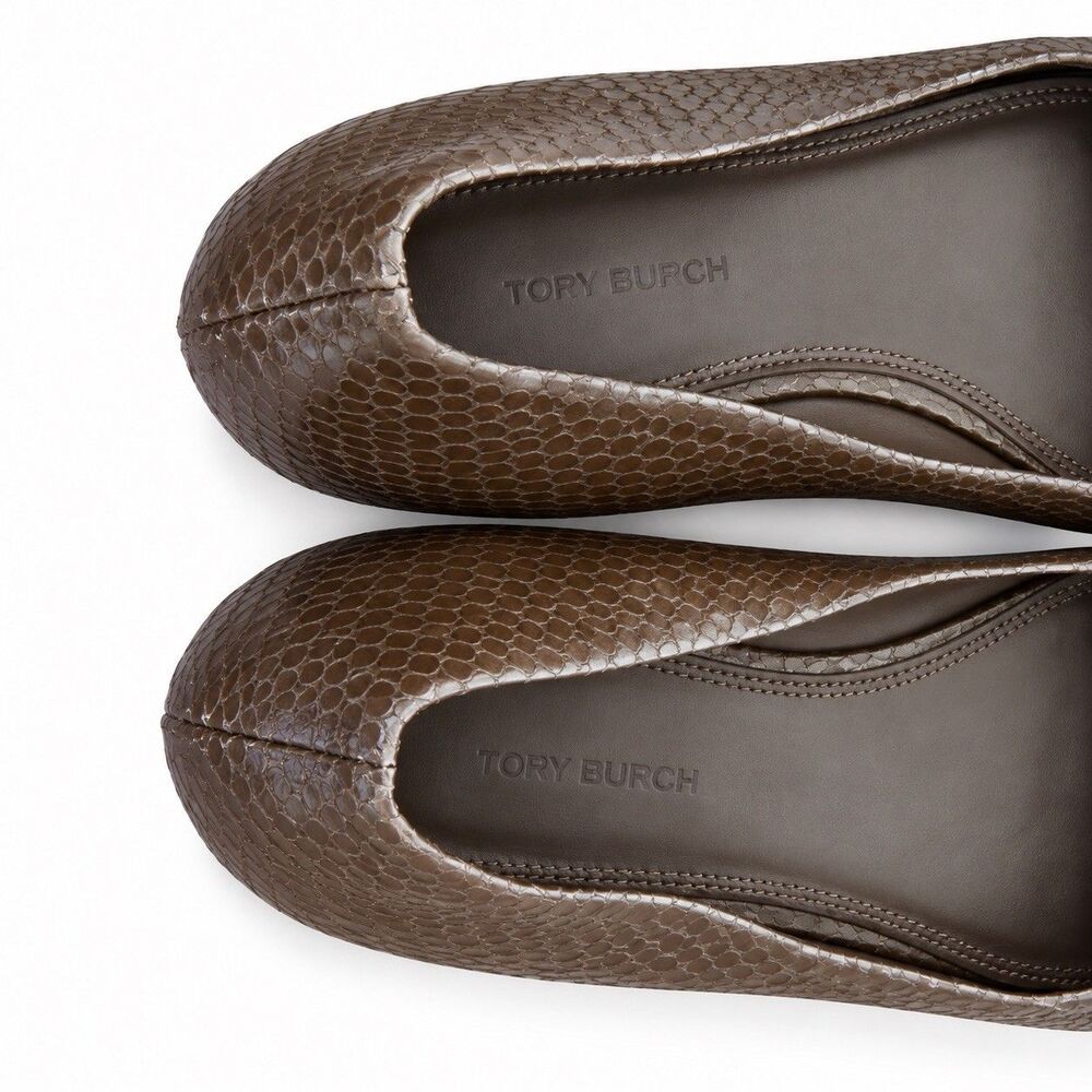 Tory Burch Georgia Ballet Flats Brown Leather Snakeskin Square Toe Shoes Sz 11 M - Picture 5 of 8